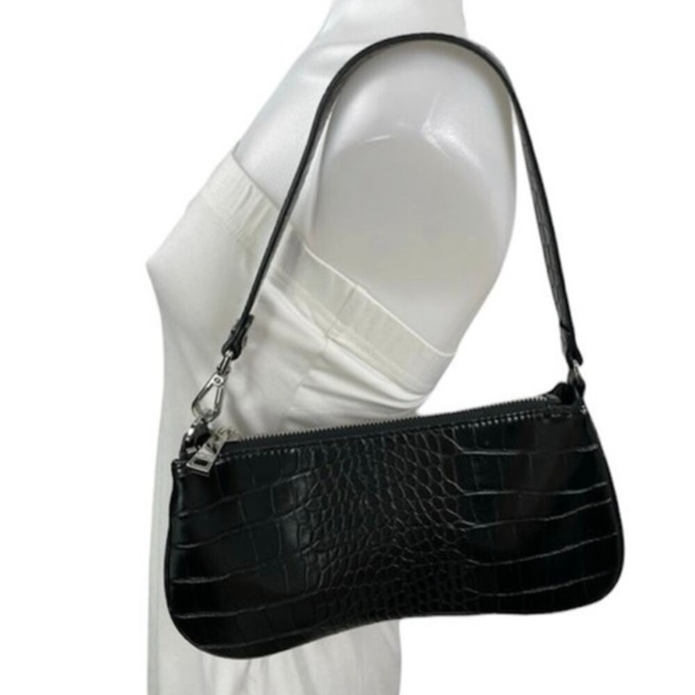 JW Pei Eva Women's Black Croc Vegan Leather Zip Shoulder Bag Handbag Size OS